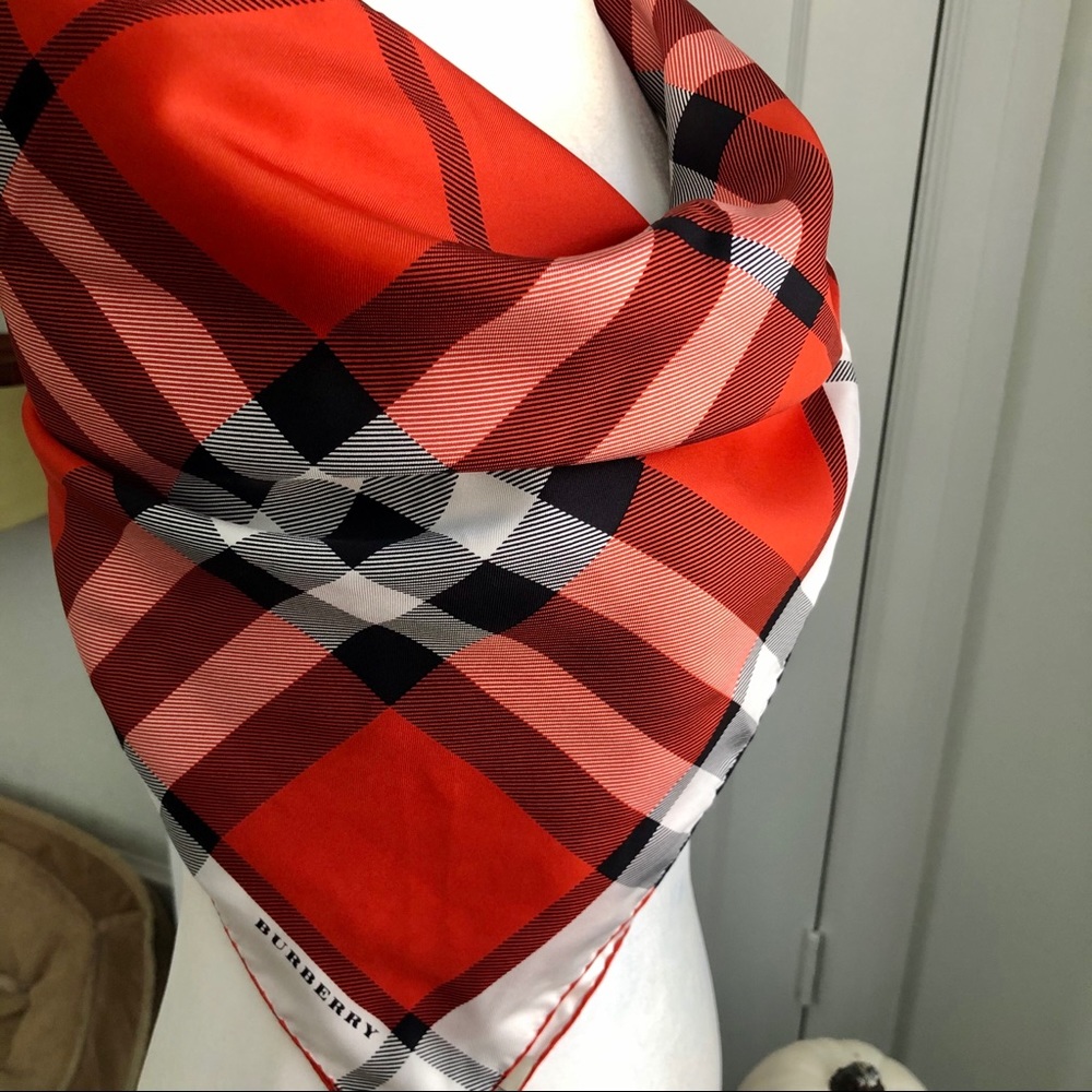 Burberry Silk Orange Check Scarf - Picture 6 of 9